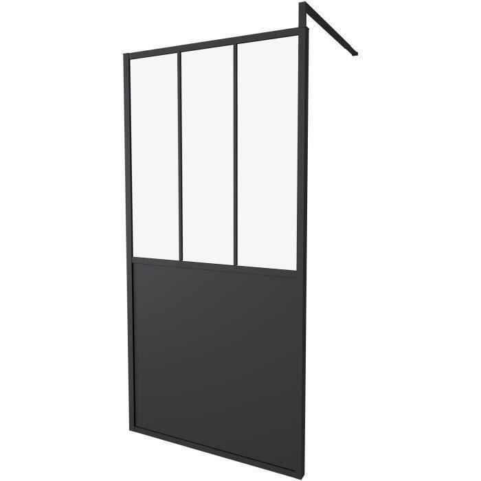 Fixed Wall 100x200 Industrial Style Black - Transparent Glass - With Frame - Reversible - Adjustable