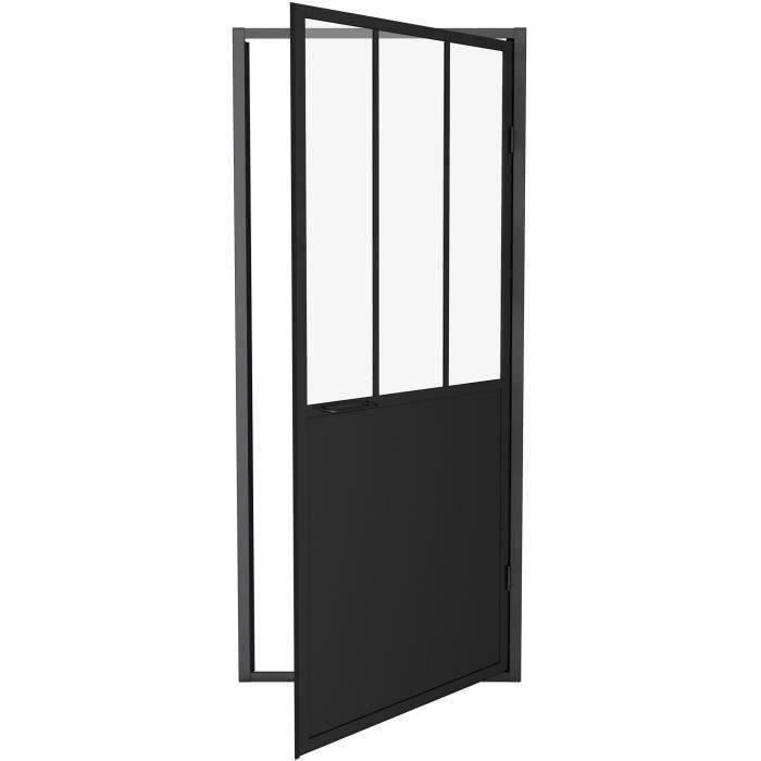 Pivot shower door 90x200 - Industrial style - Clear glass - Matt black - Aluminum - Reversible