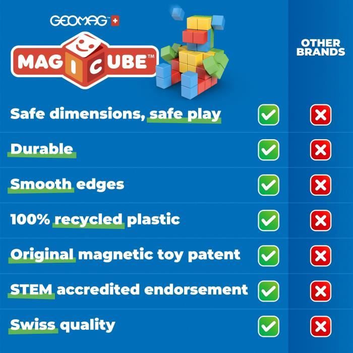 Blocs magnétiques - GEOMAG - Magicube 060 - 6 pieces - Empilables - Plastique recyclé