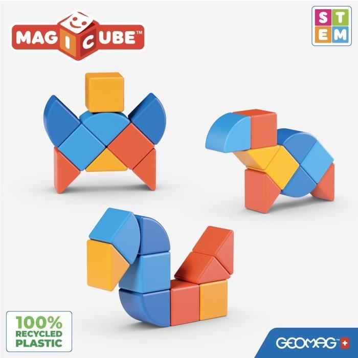 Blocs magnétiques - GEOMAG - Magicube 208 - 9 pieces - Formes variées - Animaux - Plastique recyclé