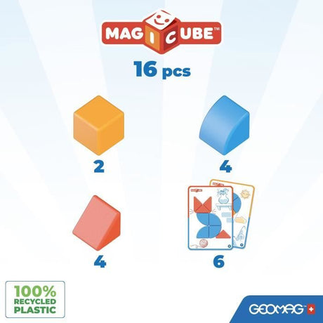 Blocs magnétiques - GEOMAG - Magicube Blocks & Cards - 16 pieces - Éducatif - Plastique recyclé
