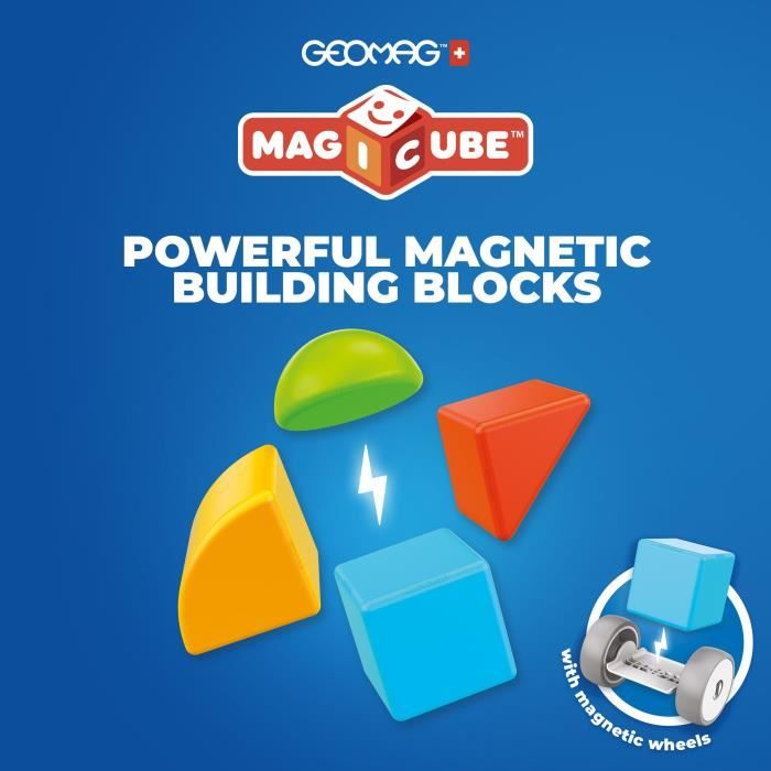 Blocs magnétiques - GEOMAG - Magicube 308 - 10 pieces - Formes variées - Véhicules - Plastique recyclé