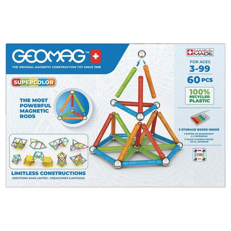 Jeu de construction magnétique - GEOMAG - Supercolor Recycled 60 pieces - Créativité - Magnétisme - Écoresponsable