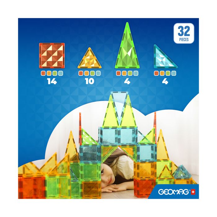 Tuiles magnétiques - GEOMAG - Tiles Gems 4101 - 32 pieces - Formes géométriques - Effet cristal