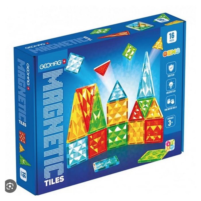 Tuiles magnétiques - GEOMAG - Tiles Gems 4100 - 16 pieces - Formes géométriques - Effet cristal