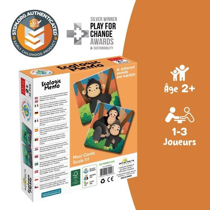 Jeux éducatifs - GEOMAG - Ecologic Memo Animals at Risk - Jeu de mémoire - Animaux en voie de disparition - Association bébé/parent