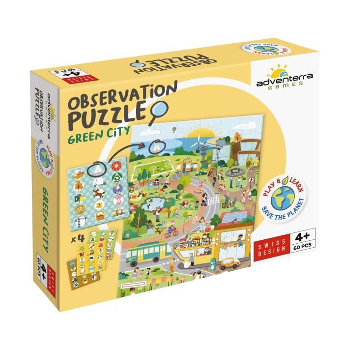 Jeux éducatifs - GEOMAG - Observation Puzzle Green City - Puzzle écologique - Découverte des villes durables - Poster inclus