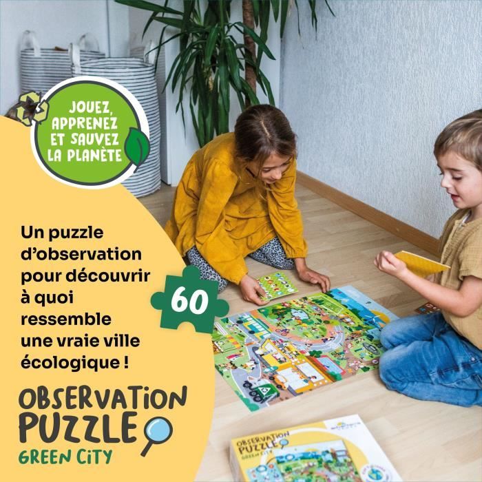 Jeux éducatifs - GEOMAG - Observation Puzzle Green City - Puzzle écologique - Découverte des villes durables - Poster inclus