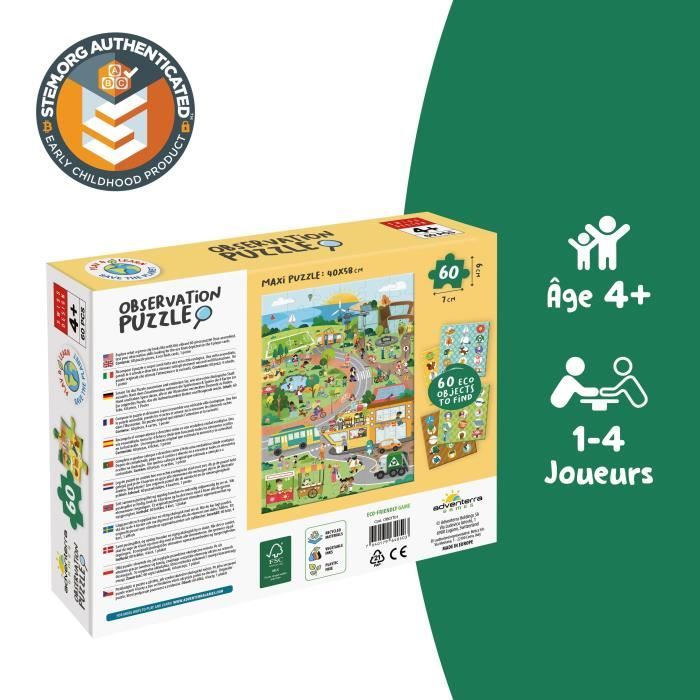 Jeux éducatifs - GEOMAG - Observation Puzzle Green City - Puzzle écologique - Découverte des villes durables - Poster inclus