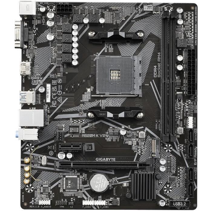 Carte mere - GIGABYTE - A520M K V2 - AM4 - DDR4 64 Go - PCIe Gen3 M.2