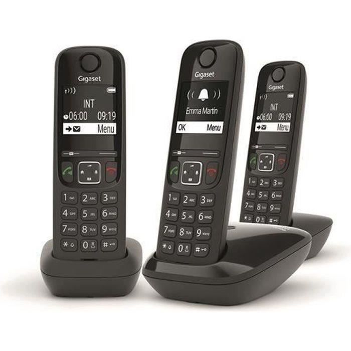Téléphone Fixe AS690 Trio Noir - GIGASET - Mains-libres performant HSP™ - Blocage d'appels efficace