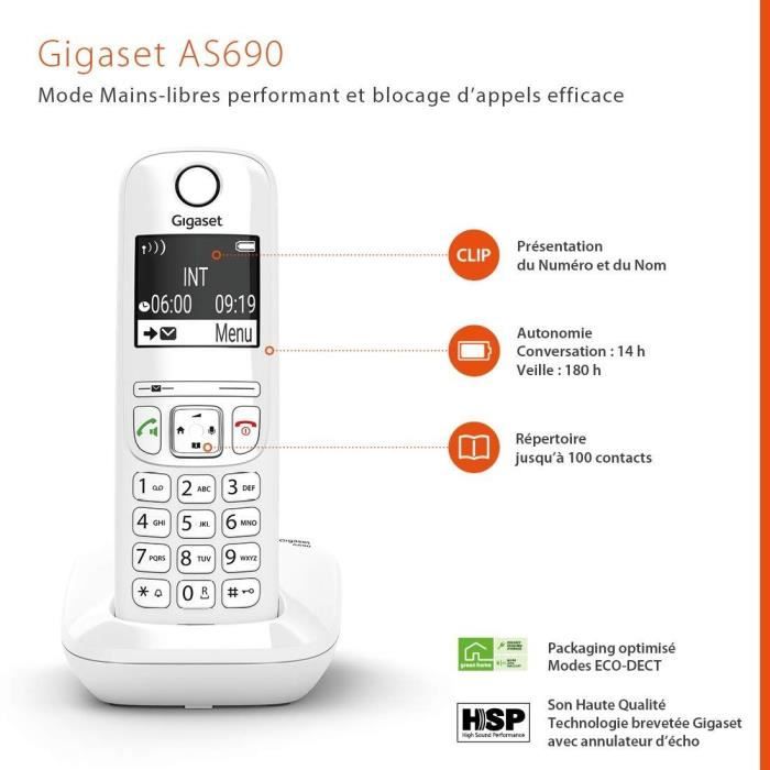 GIGASET Téléphone Fixe AS690 Trio Blanc