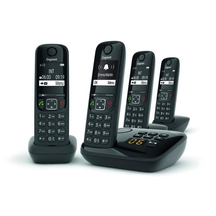 GIGASET Téléphone Fixe AS690 A Quattro Noir
