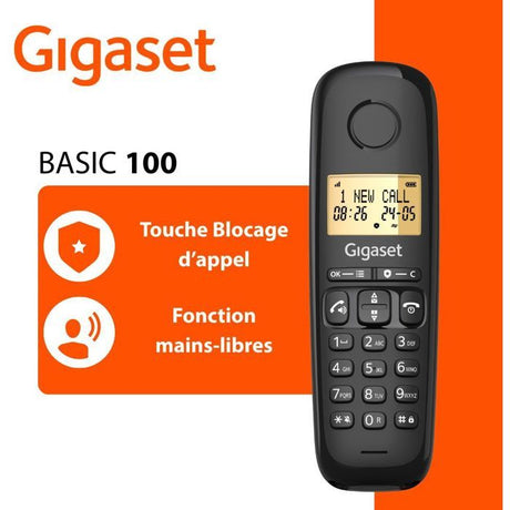 Téléphone fixe - GIGASET - Basic 100 Duo - Mode mains libres - Ecran rétroéclairé - Répertoire 50 contacts - Blocage d'appels - Noir