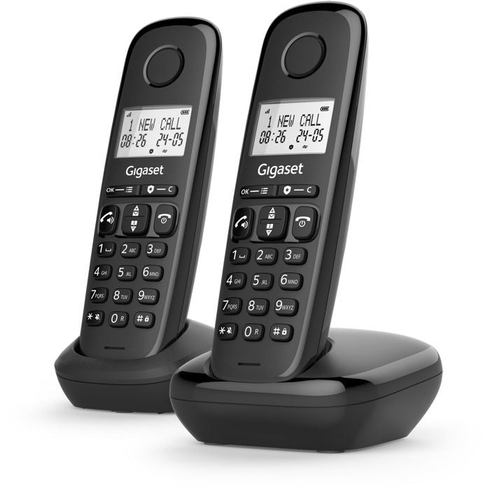 Téléphone fixe - GIGASET - Basic 100 Duo - Mode mains libres - Ecran rétroéclairé - Répertoire 50 contacts - Blocage d'appels - Noir