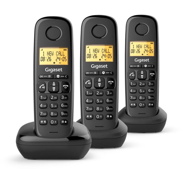 Téléphone fixe - GIGASET - Basic 100 Trio - Mode mains libres - Ecran rétroéclairé - Répertoire 50 contacts - Blocage - Noir