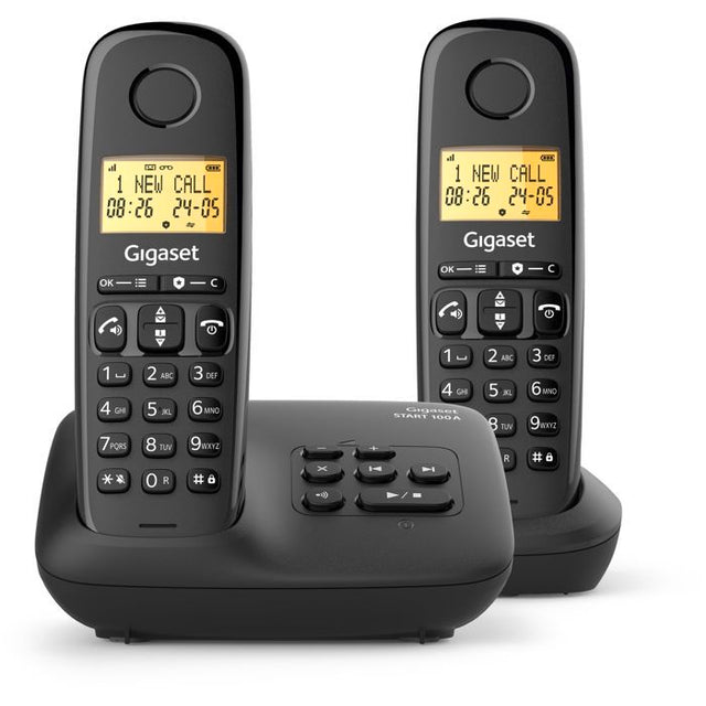 Téléphone fixe - GIGASET - Basic 100A DUO - Répondeur - Mains libres - Ecran rétroéclairé - Répertoire 50 contacts - Blocage - Noir