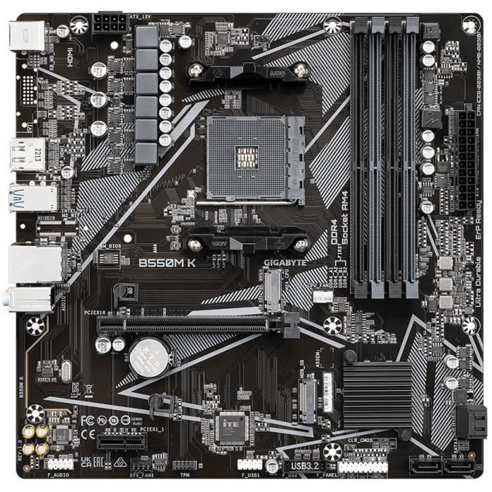 Carte mere - GIGABYTE - B550M K - Socket AM4 - DDR4 jusqu'a 128 Go - PCIe 4.0 x16