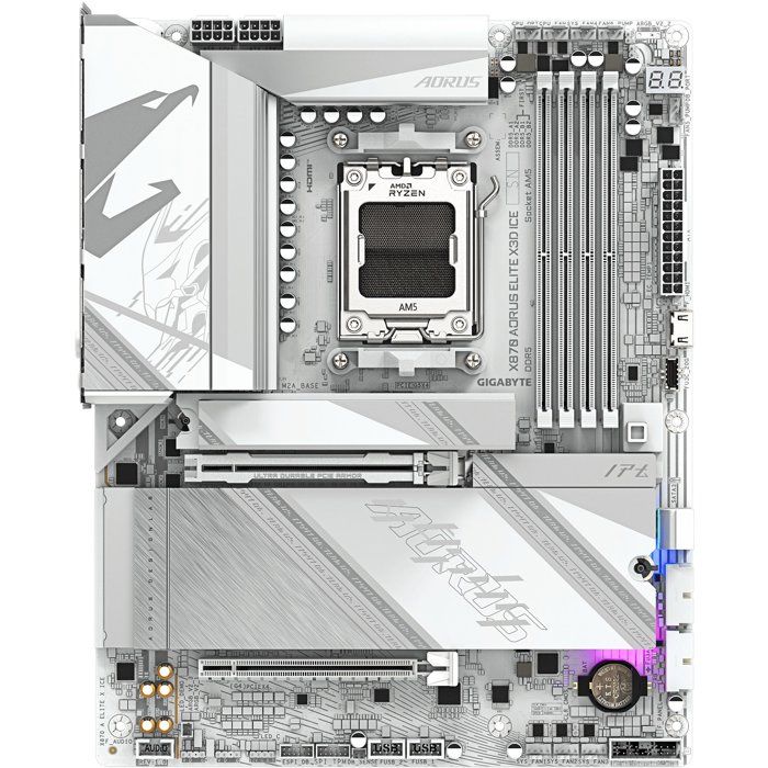 Carte mere - GIGABYTE - X870 A ELITE X ICE X870 X3D - Format ATX - Chipset AMD X870 - DDR5 & PCIe 5.0