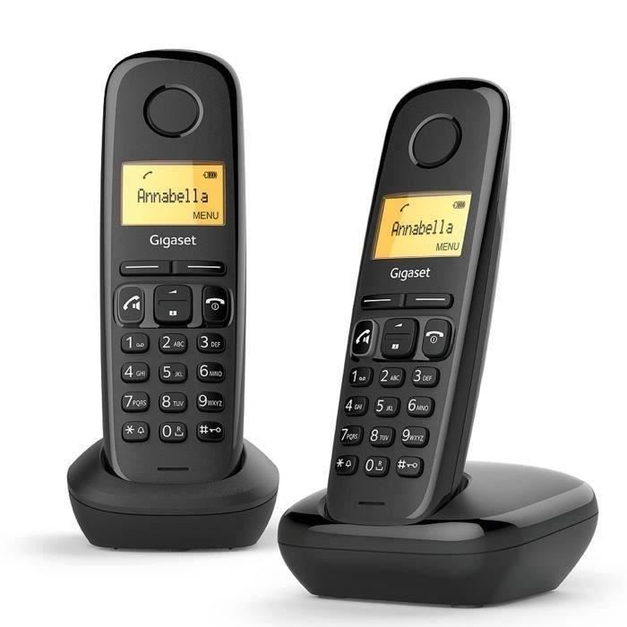 Téléphone sans fil GIGASET A270 Duo Noir - ID d'appelant, Répertoire 80 noms, Mains libres, Ecran LCD monochrome