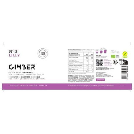 Gimber - N°3 - Lilly - Concentré de gingembre biologique avec fruit de la passion, ananas et curcuma - 700 ml - Bio
