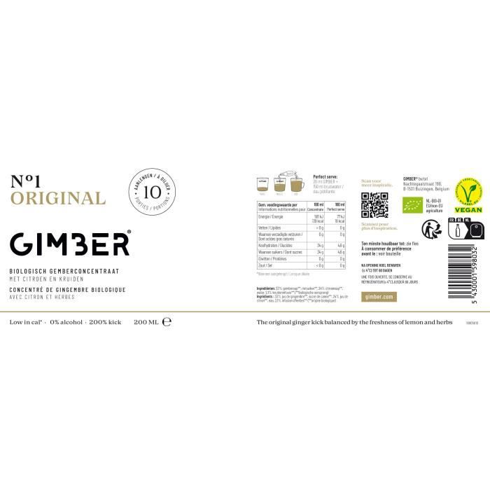 Gimber - N°1 - Original - Concentré de gingembre biologique avec citron et herbes - 200ml