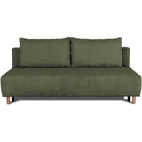 Canapé droit convertible 3 places GINO - Velours côtelé kaki - Avec coffre - L 195 x H 89 x P 91 cm