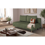 Canapé droit convertible 3 places GINO - Velours côtelé kaki - Avec coffre - L 195 x H 89 x P 91 cm