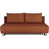 Canapé droit convertible 3 places GINO - Velours côtelé terracotta - Avec coffre - L 195 x H 89 x P 91 cm