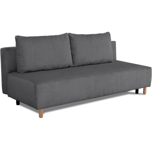 Canapé droit convertible 3 places GINO - Velours côtelé anthracite - Avec coffre - L 195 x H 89 x P 91 cm