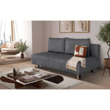 Canapé droit convertible 3 places GINO - Velours côtelé anthracite - Avec coffre - L 195 x H 89 x P 91 cm