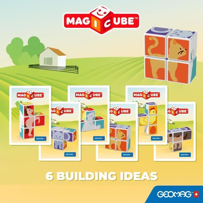 Blocs magnétiques - GEOMAG - Magicube 132 - 7 pieces - Animaux imprimés - Cartes incluses