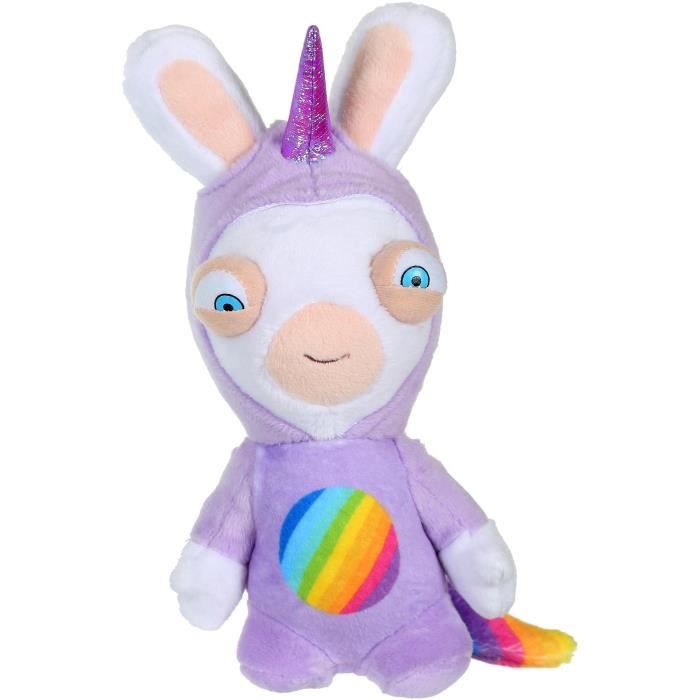 LAPINS CRETINS Peluche Licorne Lapicorne Sonore Mauve - 18 cm