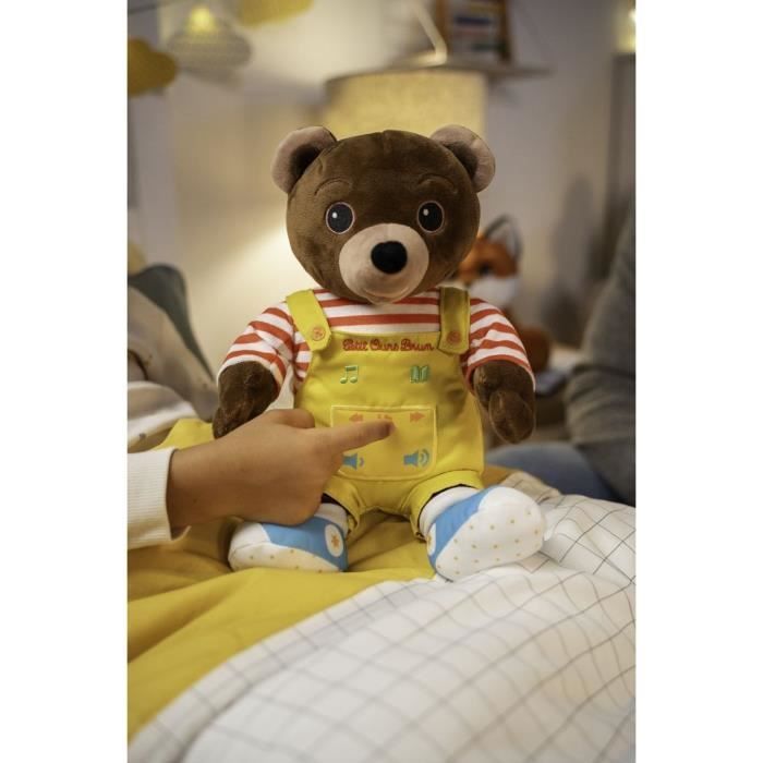 Gipsy Toys - Petit Ours Brun – Peluche Musicale Qui Parle Conteur d'Histoires - 28 cm – Marron Jaune Rouge