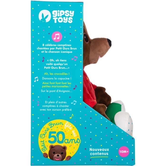Peluche musicale Petit Ours Brun - GIPSY TOYS - Conteur d'hisoires 28 cm