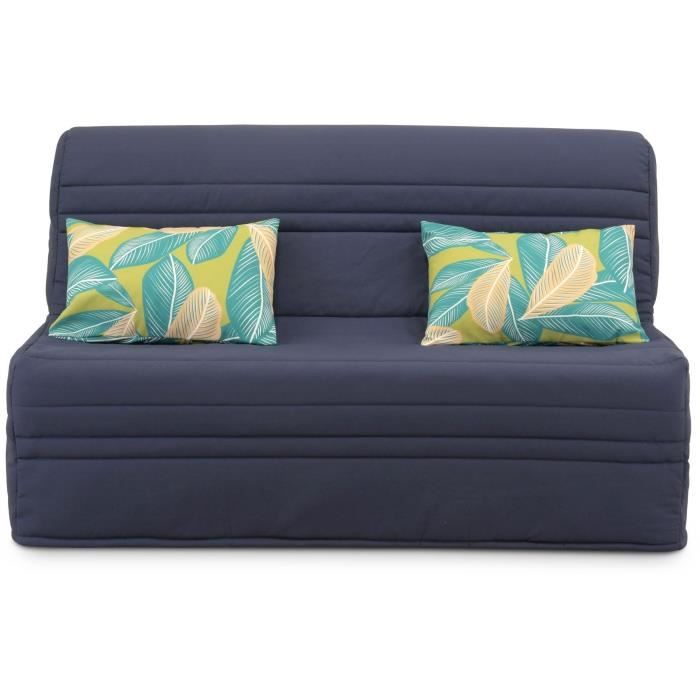 Banquette BZ - 2 places - Bleu Marine - Coussins Jungle - couchage 140 x 190 x 9 cm - Joe