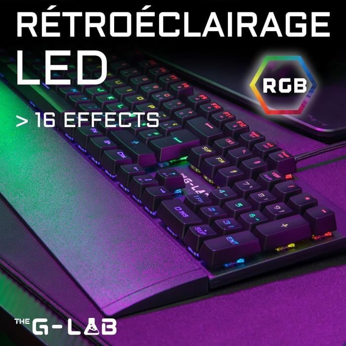 Clavier Gamer - The G-Lab - KEYZ CARBON E - MÈcanique (Switch Bleu) - Rainbow - Low Profile - Repose Poignet - Filaire - Noir