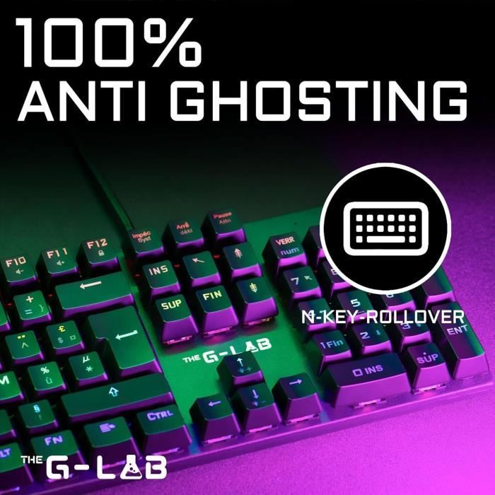 Clavier Gamer - The G-Lab - KEYZ CARBON E - MÈcanique (Switch Bleu) - Rainbow - Low Profile - Repose Poignet - Filaire - Noir