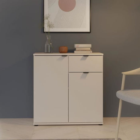 Petit meuble de rangement- buffet - GANYMEDE - 2 portes - 1 tiroir - Sable - 80,1 x 34,1 x 82,3 cm