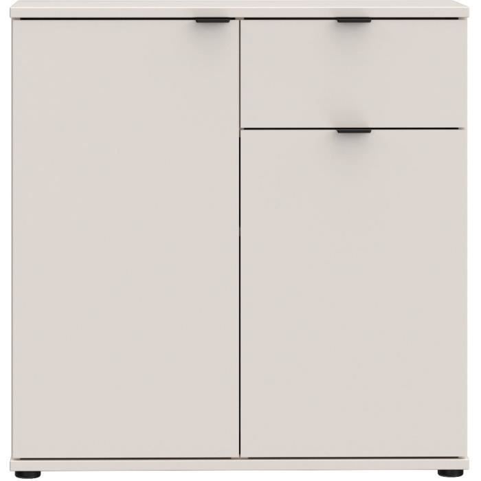 Petit meuble de rangement- buffet - GANYMEDE - 2 portes - 1 tiroir - Sable - 80,1 x 34,1 x 82,3 cm