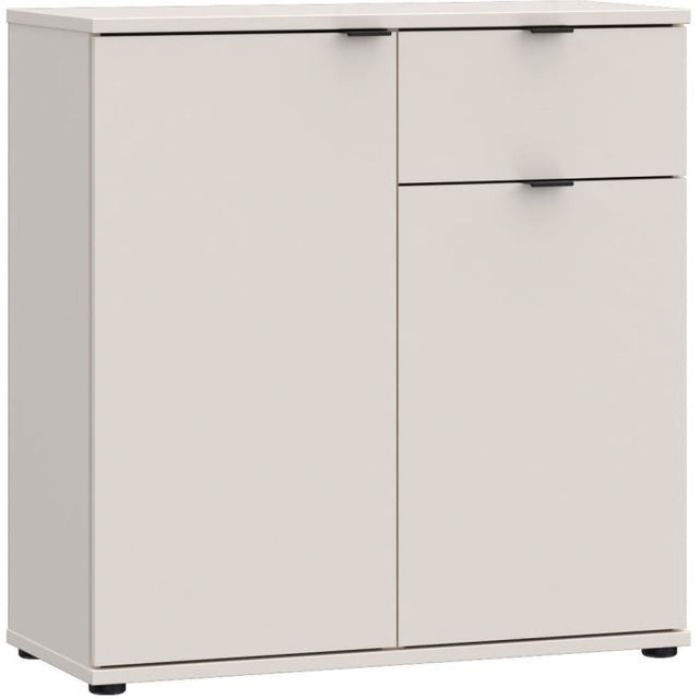 Petit meuble de rangement- buffet - GANYMEDE - 2 portes - 1 tiroir - Sable - 80,1 x 34,1 x 82,3 cm