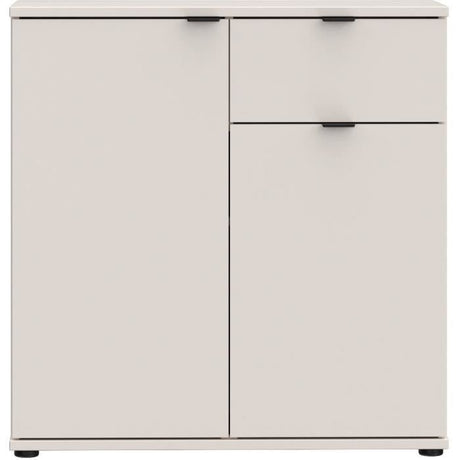 Petit meuble de rangement- buffet - GANYMEDE - 2 portes - 1 tiroir - Sable - 80,1 x 34,1 x 82,3 cm