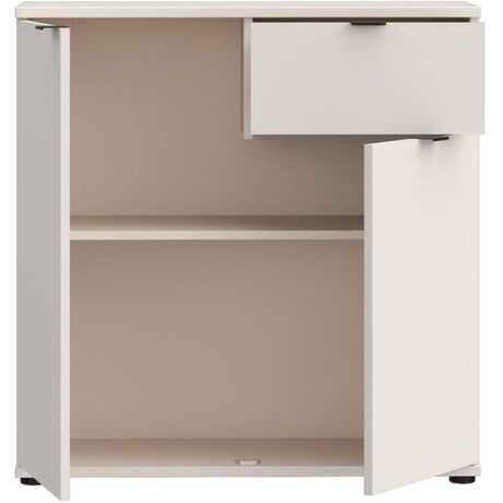 Petit meuble de rangement- buffet - GANYMEDE - 2 portes - 1 tiroir - Sable - 80,1 x 34,1 x 82,3 cm