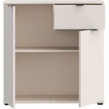 Petit meuble de rangement- buffet - GANYMEDE - 2 portes - 1 tiroir - Sable - 80,1 x 34,1 x 82,3 cm