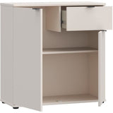Petit meuble de rangement- buffet - GANYMEDE - 2 portes - 1 tiroir - Sable - 80,1 x 34,1 x 82,3 cm