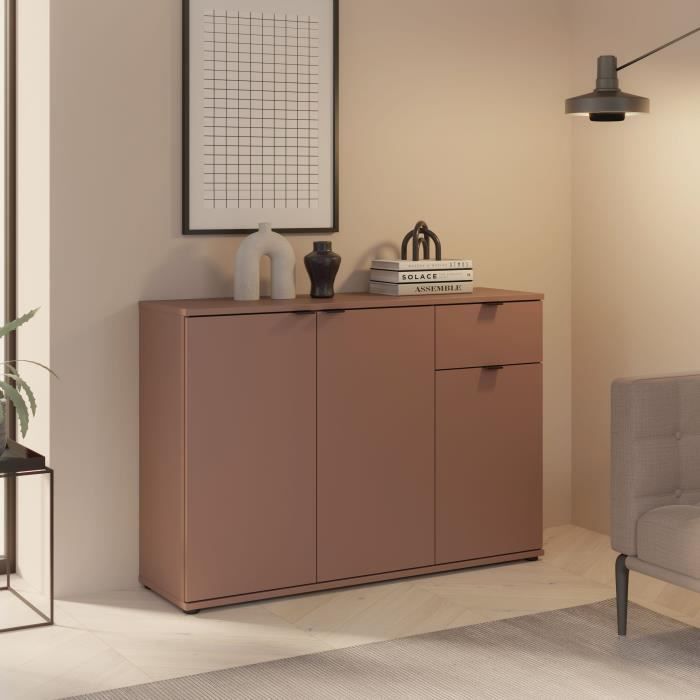 Buffet - GANYMEDE - 3 portes - 1 tiroir - Terracotta - 119,8 x 34,1 x 82,3 cm