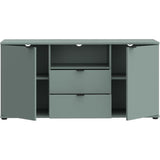 Meuble TV - GANYMEDE - Sauge - 2 portes, 2 tiroirs, 1 niche - 129,8 x 41,3 x 63,1 cm