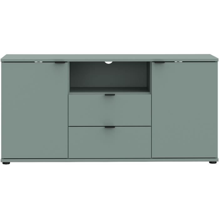Meuble TV - GANYMEDE - Sauge - 2 portes, 2 tiroirs, 1 niche - 129,8 x 41,3 x 63,1 cm