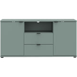 Meuble TV - GANYMEDE - Sauge - 2 portes, 2 tiroirs, 1 niche - 129,8 x 41,3 x 63,1 cm
