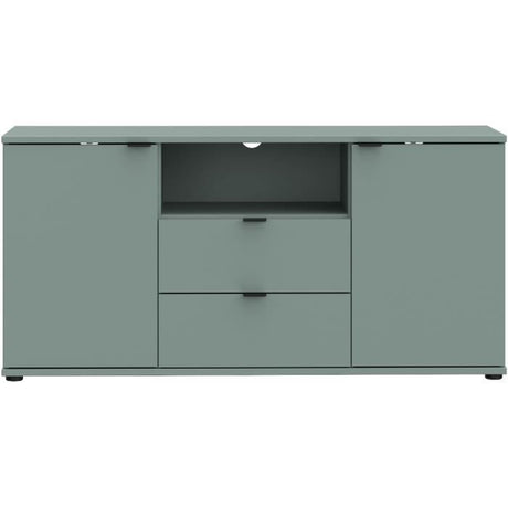 Meuble TV - GANYMEDE - Sauge - 2 portes, 2 tiroirs, 1 niche - 129,8 x 41,3 x 63,1 cm